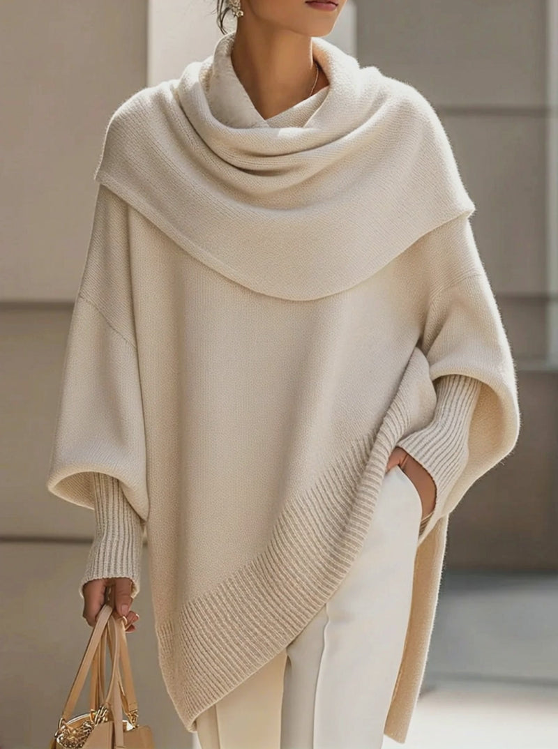 Oversized Draped Collar Asymmetrical Knit Sweater
