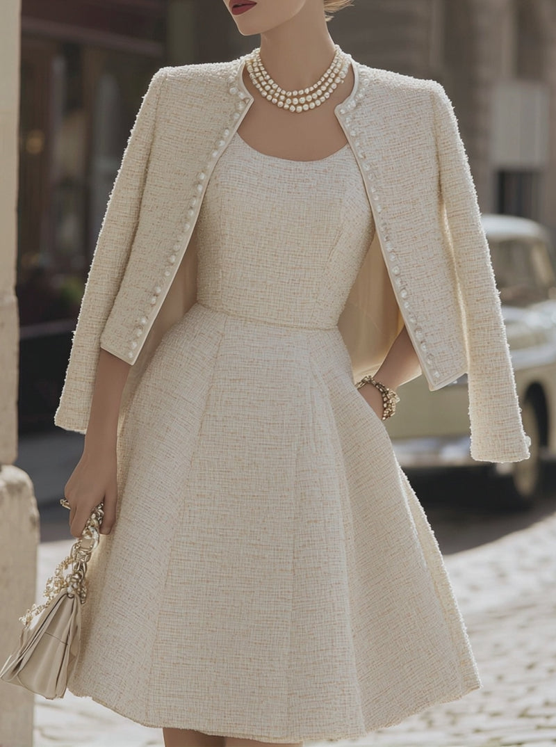 Tweed Dress And Pearl-Trimmed Jacket Set