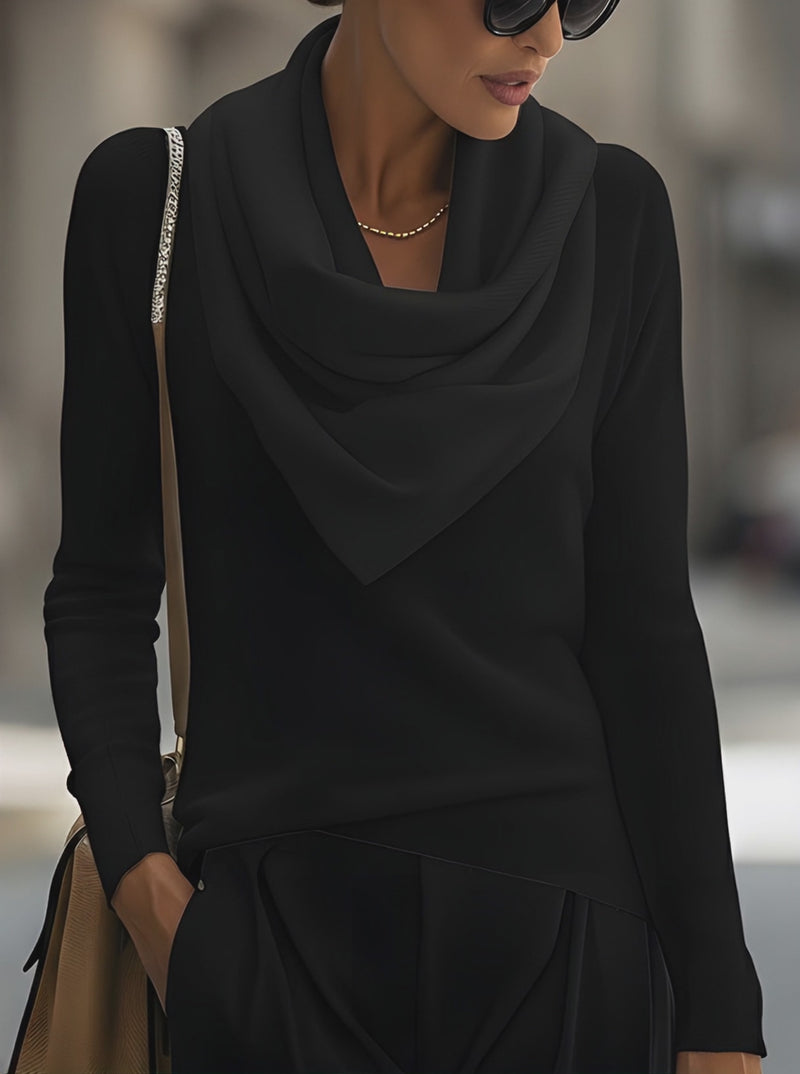 Draped Cowl Neck Long-Sleeve Top
