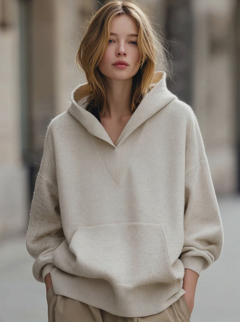 Ivory Relaxed Hoodie With Kangaroo Pocket