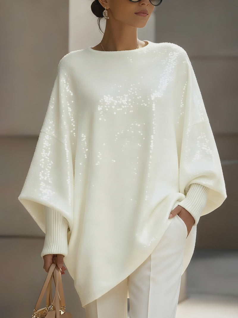 Ivory Sequin Oversized Knit Sweater